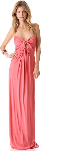 Reem Acra Silk Jersey Empire Waist Tie Bodice Draped Gown - Lyst