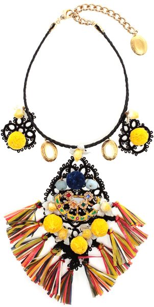Dolce & Gabbana Embellished Raffia Charm Necklace - Lyst