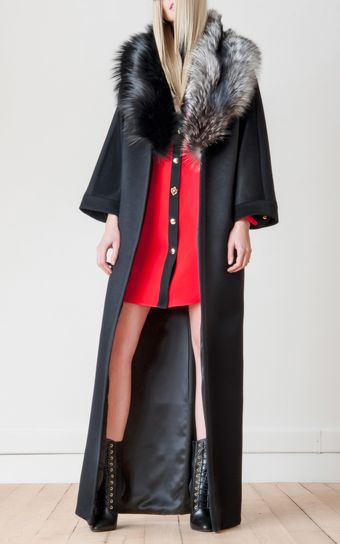 Fausto Puglisi Twotone Cashmere Long Coat with Fox Fur Collar - Lyst