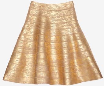 Hervé Léger Gold Foil Bandage Flare Skirt - Lyst