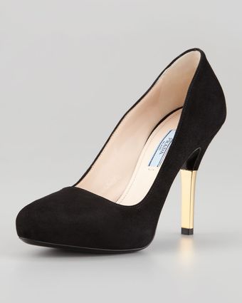 Prada Suede Metallic Heel Pump - Lyst