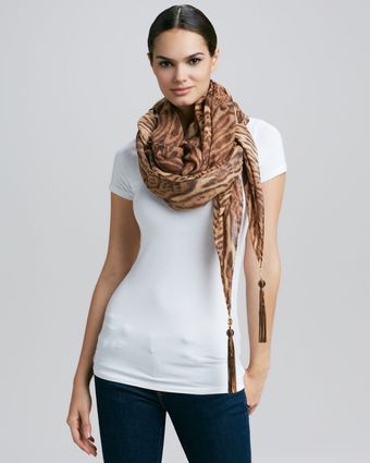 Roberto Cavalli Animal Print Square Tassel Scarf - Lyst