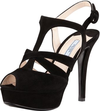 Prada Suede Caged Platform Slingback Sandal Black - Lyst