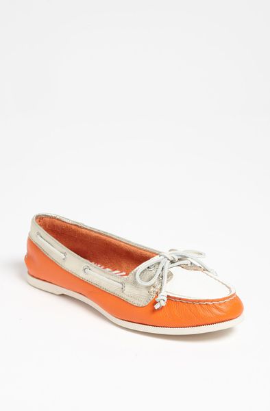 orange sperry boat shoes