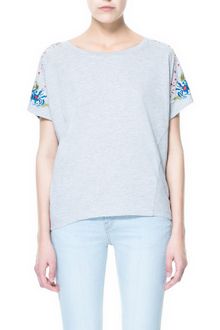 Zara Tshirt with Embroidered Sleeves - Lyst