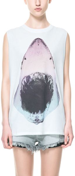 Zara Shark Print T-shirt - Lyst