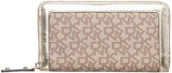 DKNY Coated Logo Metallic Large Zip Around Purse - Lyst