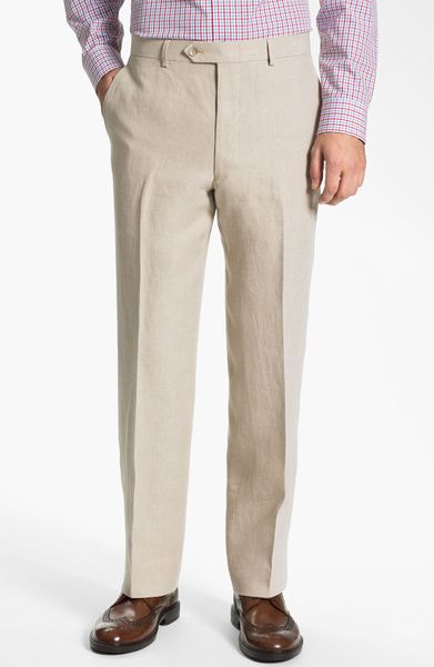 John W. NordstromÂ® Flat Front Linen Pants in Beige for Men (natural ...