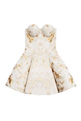 Josh Goot Gold Marble Jacquard White Corset Flare Mini Dress