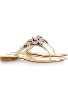 Oscar de la Renta Joanne Embellished Metallic Leather Sandals - Lyst