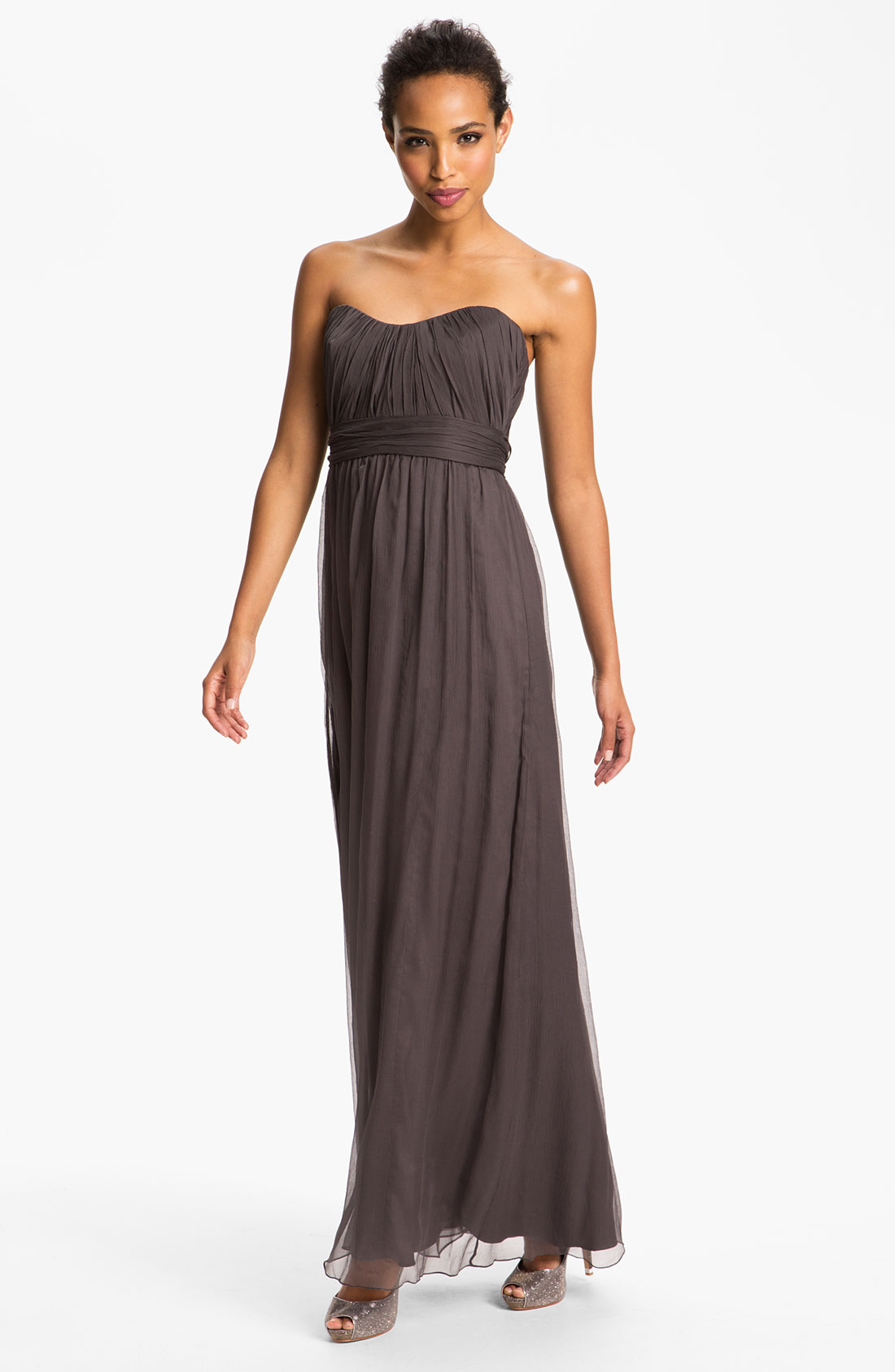 Amsale Strapless Textured Silk Chiffon Gown in Gray (charcoal) | Lyst