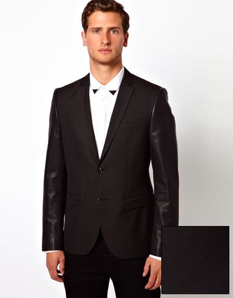 Asos Slim Fit Blazer with Pu Sleeves - Lyst