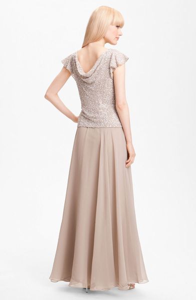flutter sleeve chiffon gown