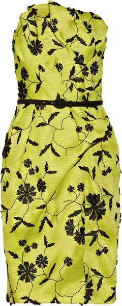 Oscar de la Renta Appliquéd Silkgazar Bustier Dress - Lyst