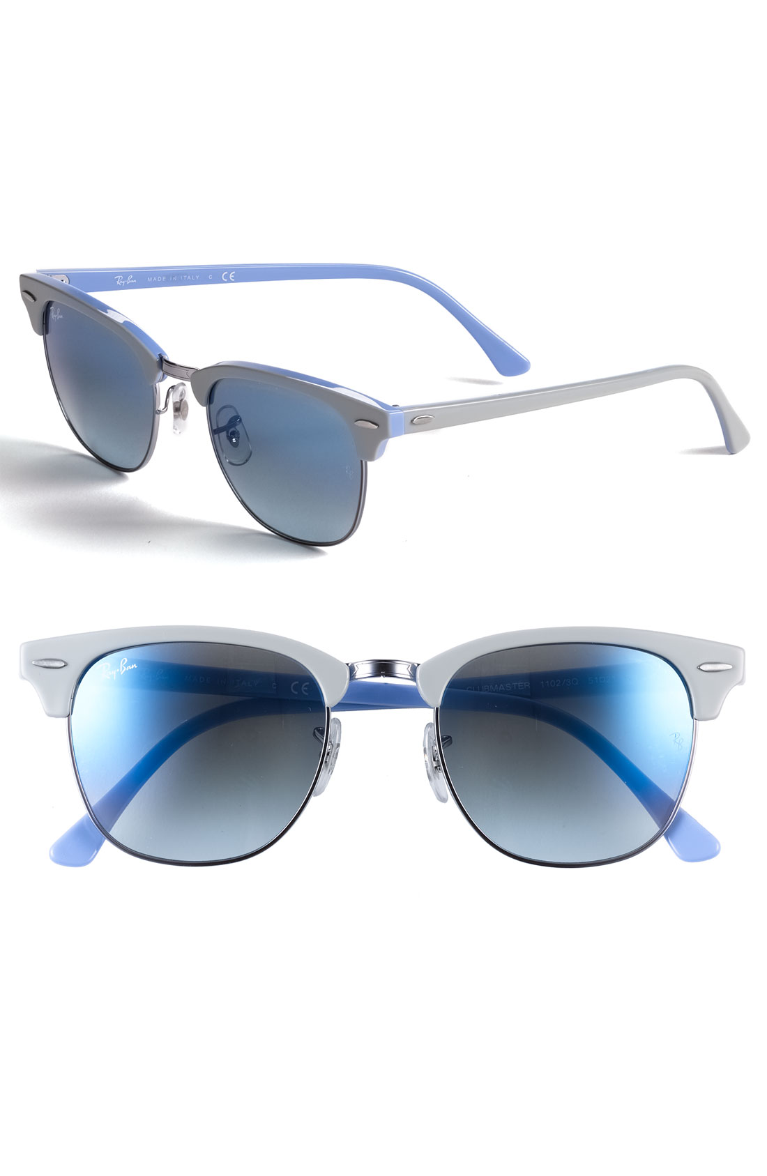 Rayban Clubmaster 51mm Sunglasses in Blue (grey on blue/ mirror