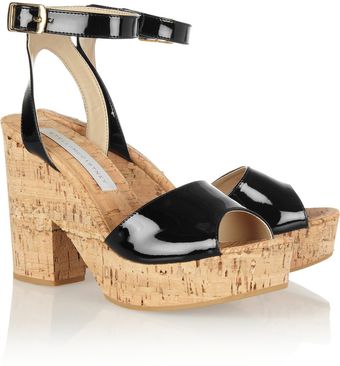 Stella McCartney Glossed Faux Patent Leather and Cork Sandals - Lyst
