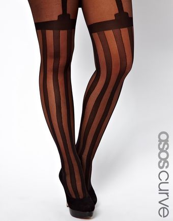 Asos Curve Stripe Suspender Tights - Lyst