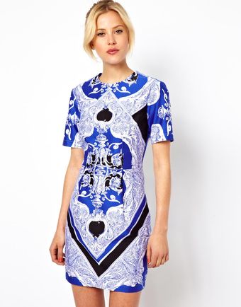 Asos Blocked Mini Dress in Scarf Print - Lyst