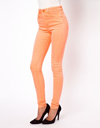 Asos Ridley Supersoft High Waisted Ultra Skinny Jeans in Neon Orange - Lyst
