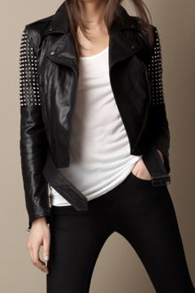 Burberry Brit Studded Leather Biker Jacket - Lyst