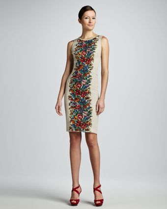 Dolce & Gabbana Floralpanel Linen Sheath Dress - Lyst