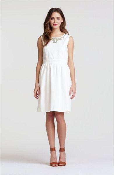 Ellen Tracy Embellished Fit Flare Dress in White (cream)