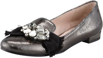 Miu Miu Etallic Crystal Bow Smoking Slipper - Lyst