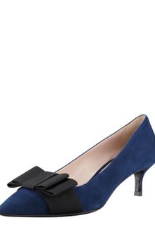 Miu Miu Suede Lowheel Bow Pump - Lyst