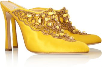 Oscar de la Renta Mina Embellished Satin Mules - Lyst
