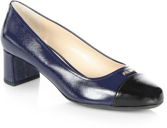 Prada Vernice Saffiano Leather Captoe Pumps - Lyst
