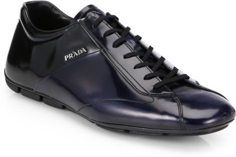 Prada Bicolor Spazzolato Laceup Sneakers in Black for Men (blue-black