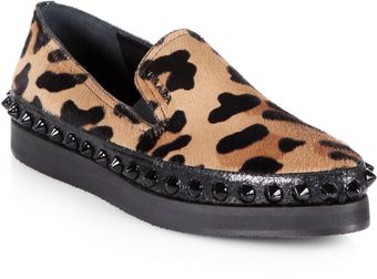 Prada Leopardprint Calf Hair Studded Platform Loafers - Lyst