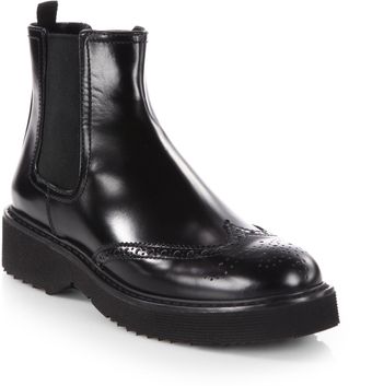 Prada Leather Wingtip Ankle Boots - Lyst