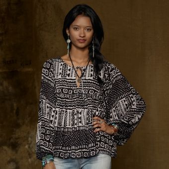 Ralph Lauren Dropped Yoke Peasant Top - Lyst