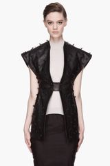 Rick Owens Black Leather Knot studded Carapace Vest
