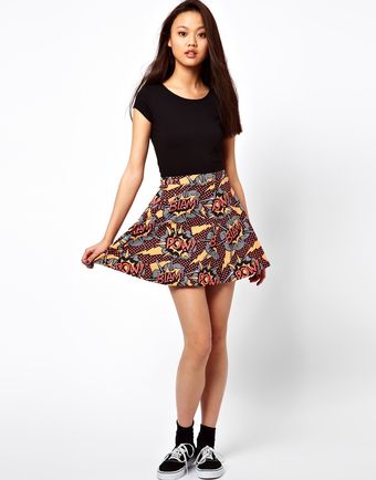 River Island Comic Print Skater Skirt - Lyst