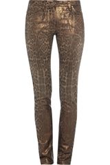 Roberto Cavalli Leopard Print Stretch Denim Jeans