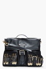 Versus  Black Leather Gold Pin Detailed Shoulder Bag