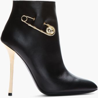 Versus  Black Leather Goldtrimmed Army Boots - Lyst