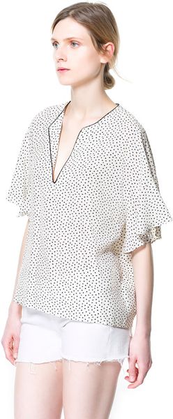 Zara Printed Top with Frill Sleeves - Lyst