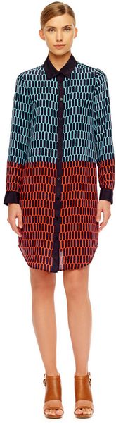 Michael Kors Printed Colorblock Shirtdress - Lyst