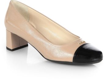 Prada Vernice Saffiano Leather Captoe Pumps - Lyst