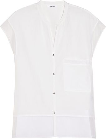 Helmut Lang Chiffontrimmed Silk and Cottonblend Shirt - Lyst