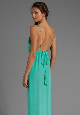 Indah River Silk Crepe Split Front Wrap Side Maxi Dress with Adjustable Tie Back in Green - Lyst
