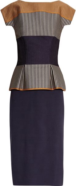 Lela Rose Jacquard and Crepe Peplum Dress - Lyst