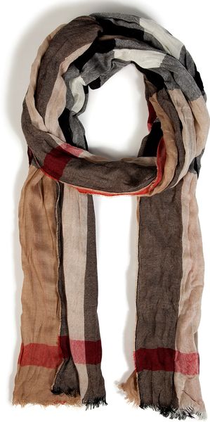Burberry Fine Cashmere Mega Check Crinkled Scarf in Camel - Lyst