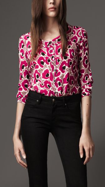 Burberry Animal Floral Print Silk Shirt - Lyst