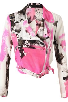 Christopher Kane Rose Printed Crepe De Chine Biker Jacket - Lyst