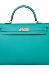 Hermes 35cm Blue Paon Epsom Kelly Sellier with Gold