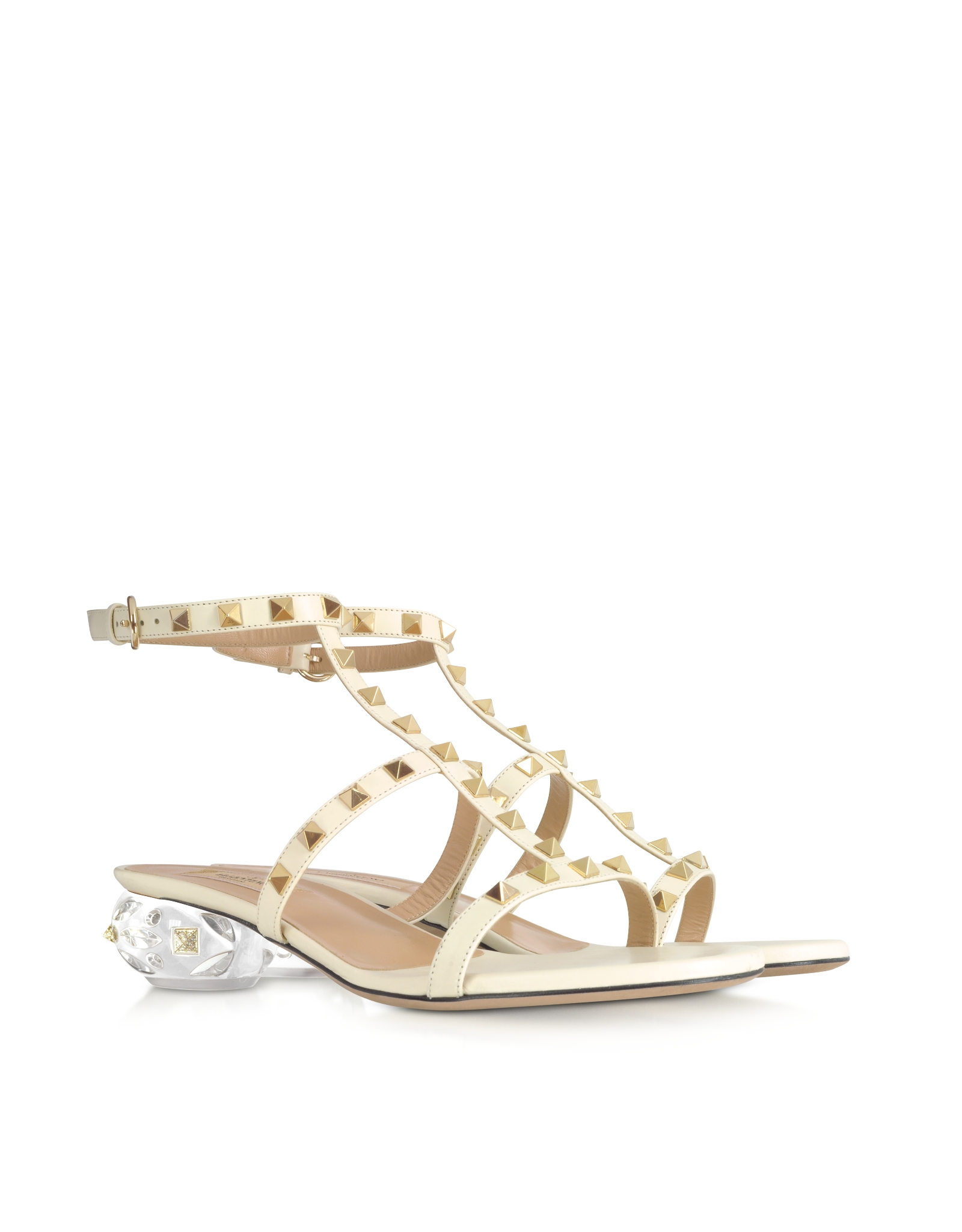 ... Rock-stud Light Ivory Leather Sandals in White (ivory) | Lyst